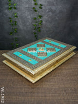 Dry Fruit Box - Teal Blue Embossed Oxidised Finish 10X15 Wl1982