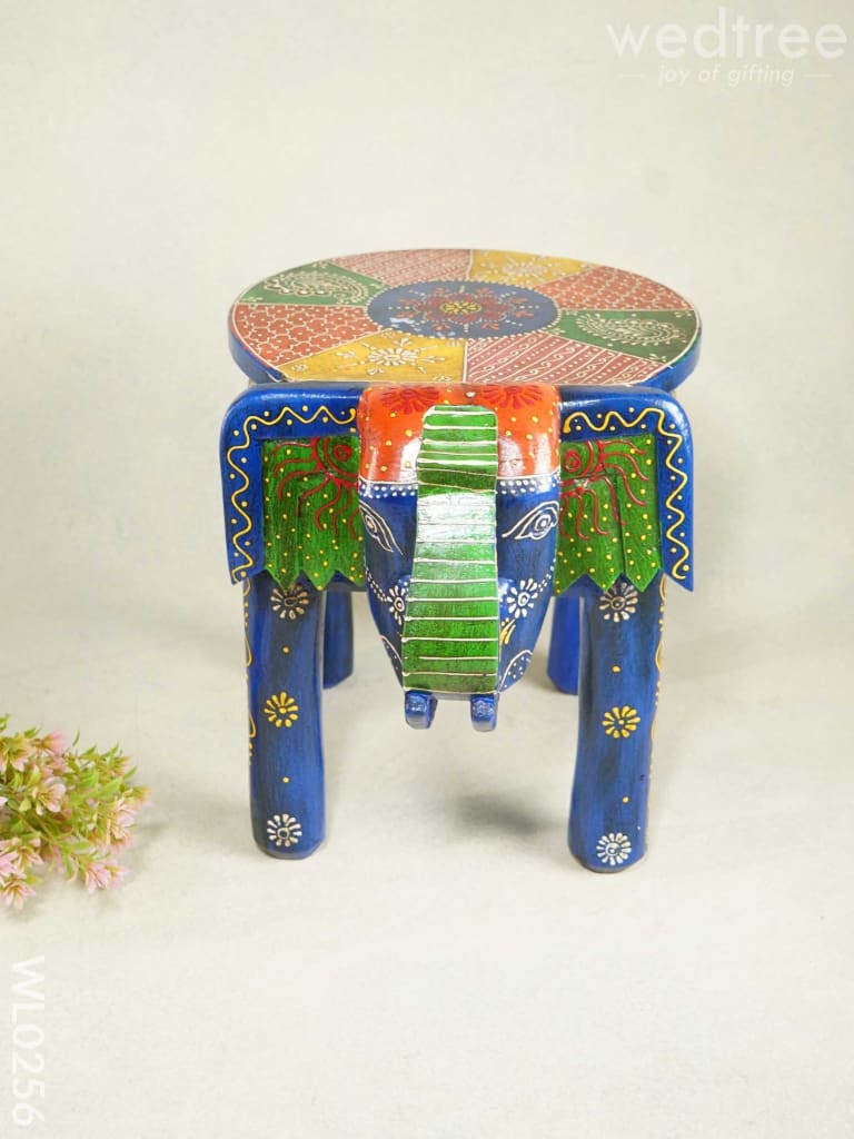 Elephant Stool - 12 Inch (Antique Blue) Wl0256 Wooden Stools