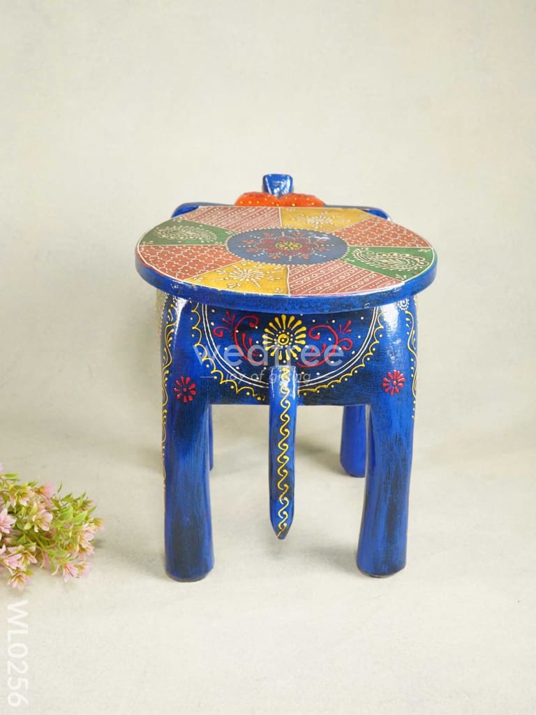 Elephant Stool - 12 Inch (Antique Blue) Wl0256 Wooden Stools