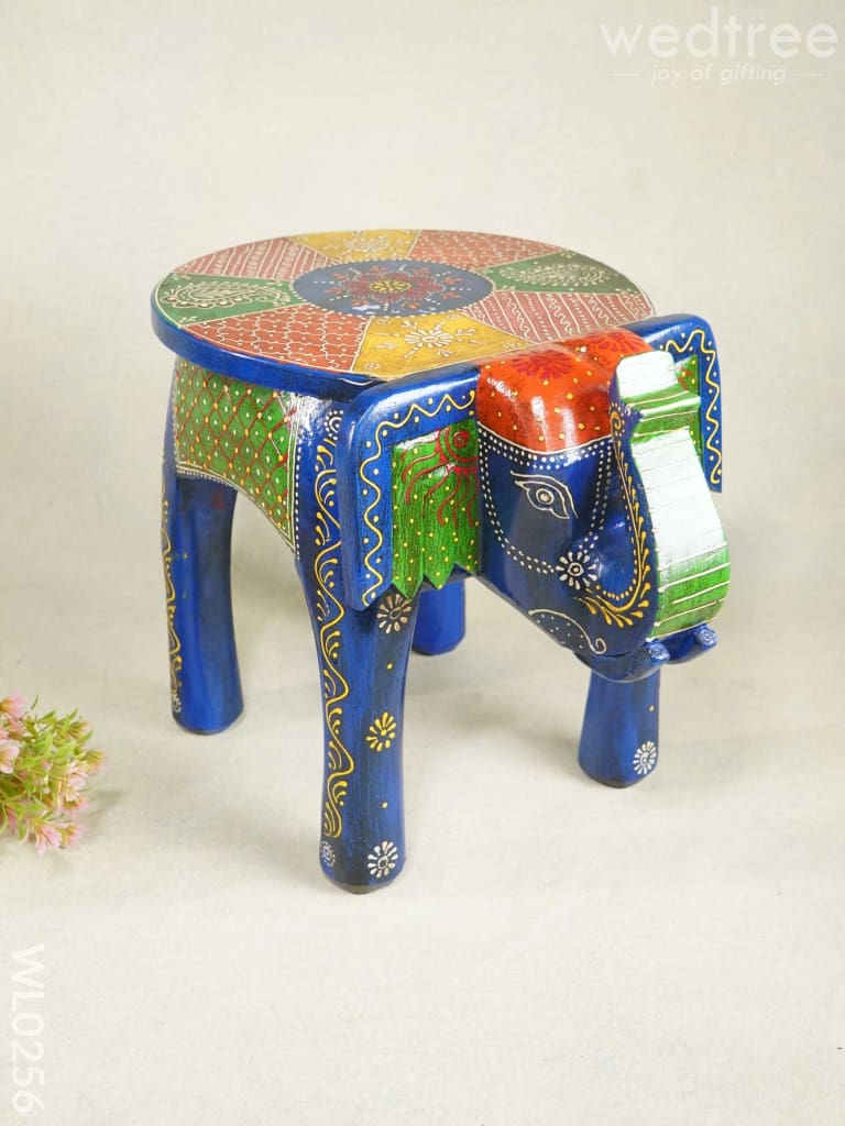 Elephant Stool - 12 Inch (Antique Blue) Wl0256 Wooden Stools