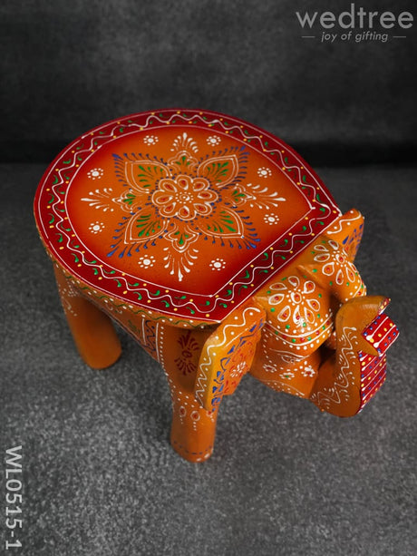 Elephant Stool - 8 Inch (Red And Orange) Wl0515 Wooden Stools