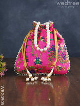 Embroidered Potli Bag With Pearl Beaded Handle And Drawstring - Wbg0905 Bags