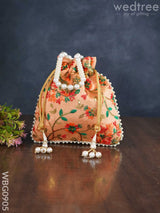 Embroidered Potli Bag With Pearl Beaded Handle And Drawstring - Wbg0905 Bags