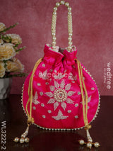 Embroidered Potli Bags With Beaded Handle - Wl3222 Dark Pink