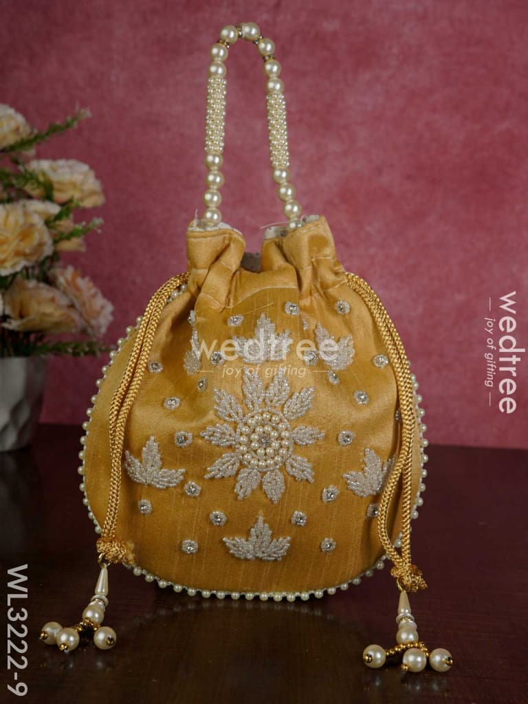 Embroidered Potli Bags With Beaded Handle - Wl3222 Gold