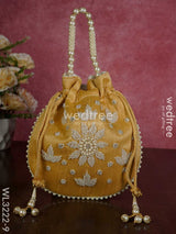 Embroidered Potli Bags With Beaded Handle - Wl3222 Gold