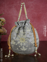 Embroidered Potli Bags With Beaded Handle - Wl3222 Gray