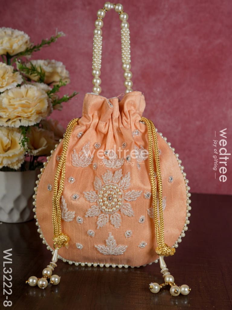 Embroidered Potli Bags With Beaded Handle - Wl3222 Orange