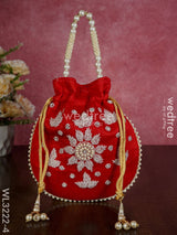 Embroidered Potli Bags With Beaded Handle - Wl3222 Red