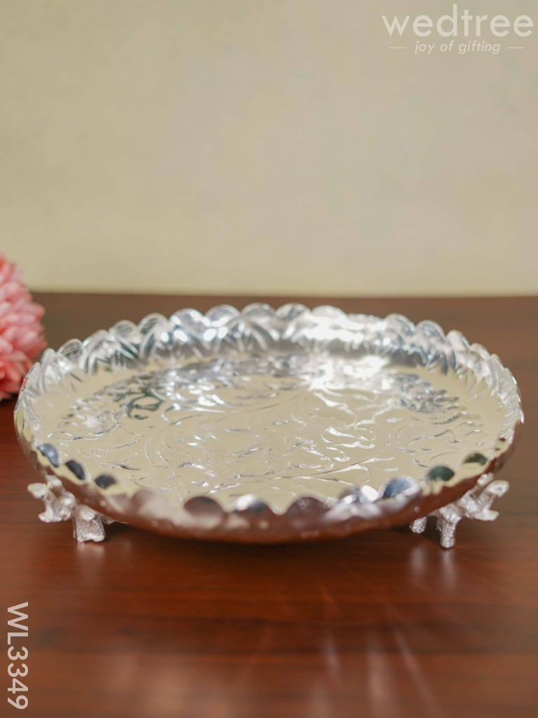 German Silver Pooja Tray With Elephant Stand - 12 Inch Wl3349 Utility