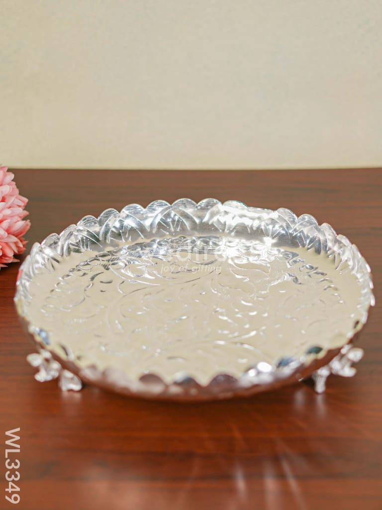 German Silver Pooja Tray With Elephant Stand - 12 Inch Wl3349 Utility