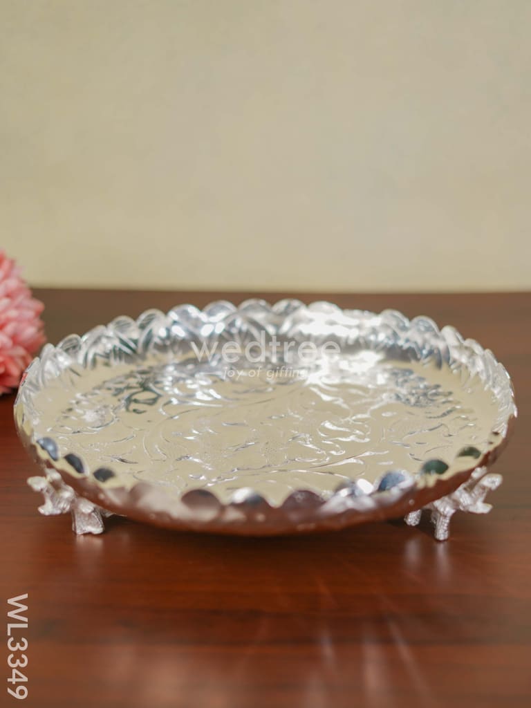 German Silver Pooja Tray With Elephant Stand - 12 Inch Wl3349 Utility