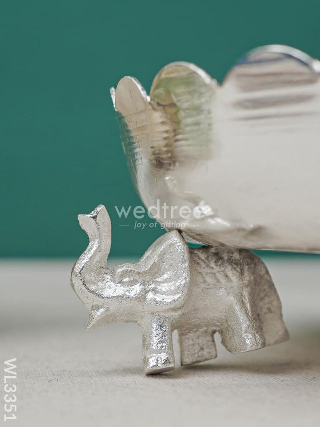 Fancy Pooja Tray With Elephant Stand - 8 Inch Wl3351 German Silver Utility