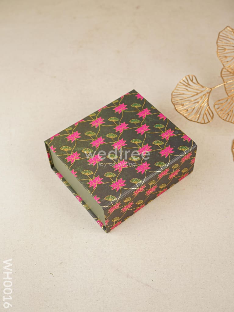 Flip Top Box - Dark Green & Pink Lotus Print Wh0016 Combos Hampers