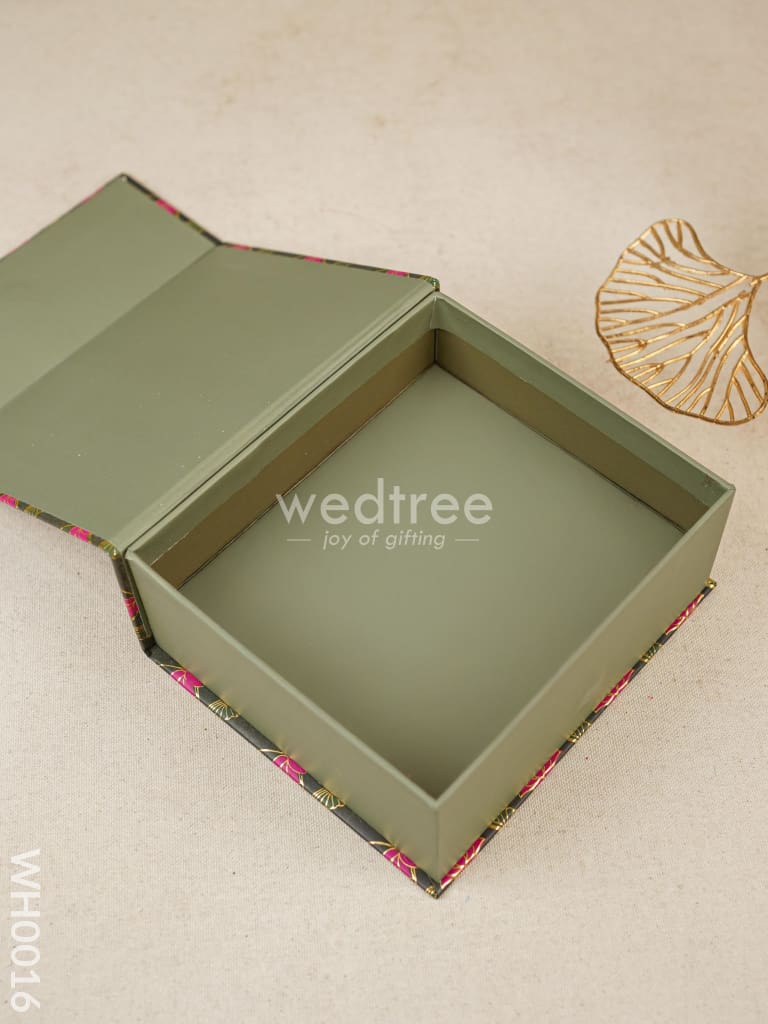 Flip Top Box - Dark Green & Pink Lotus Print Wh0016 Combos Hampers