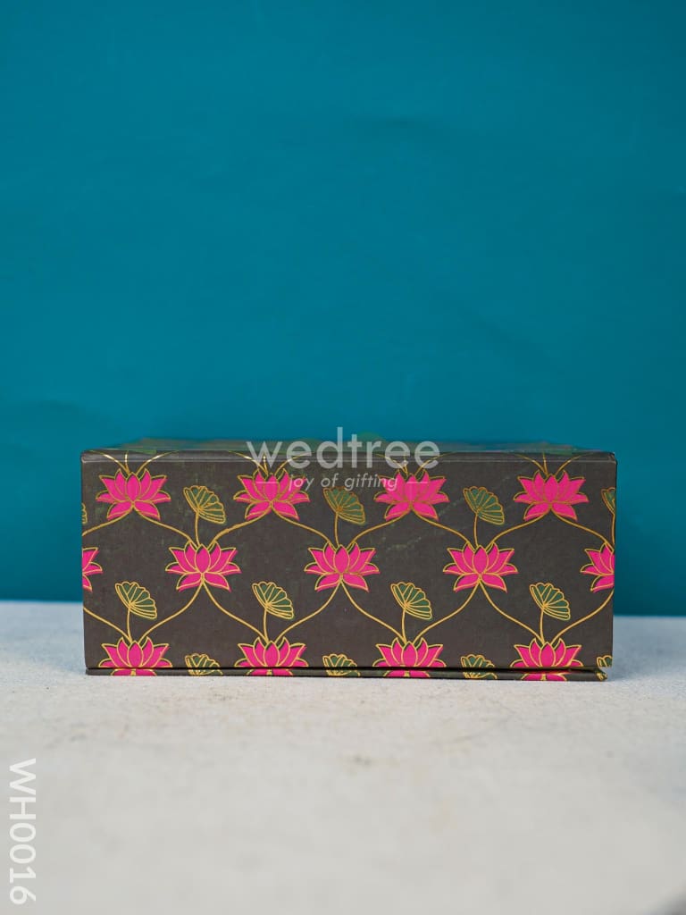 Flip Top Box - Dark Green & Pink Lotus Print Wh0016 Combos Hampers