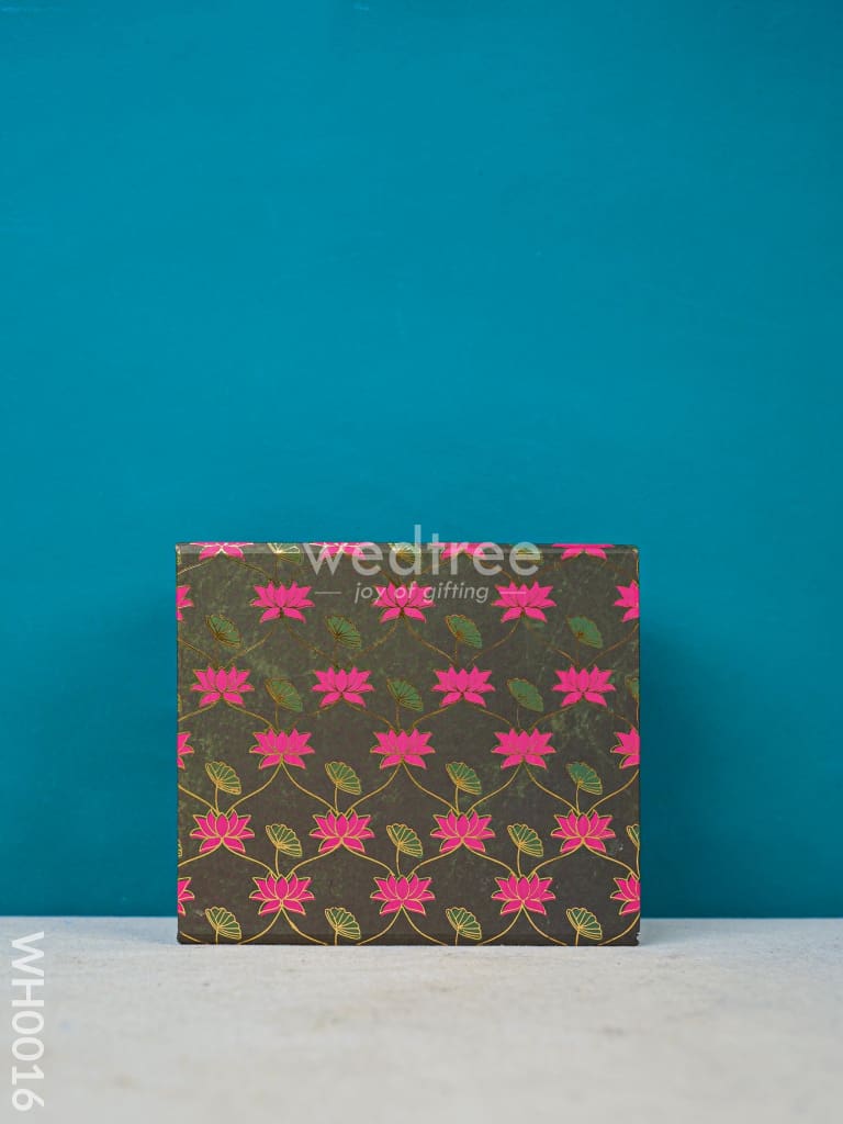 Flip Top Box - Dark Green & Pink Lotus Print Wh0016 Combos Hampers