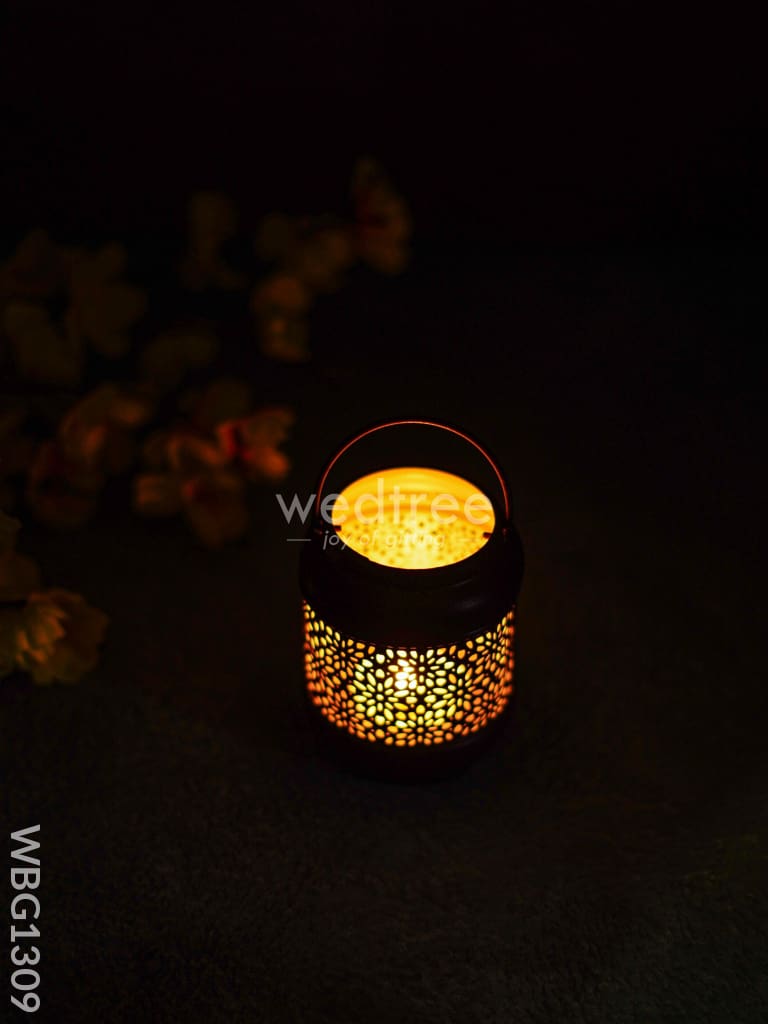 Floral Cylindrical Votive With Handle - Wbg1309 Diyas & Candle Holders