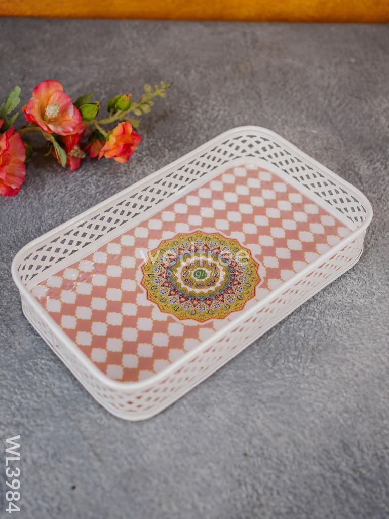 Floral Design Tray With White Frame - Wl3984 Wooden Trays