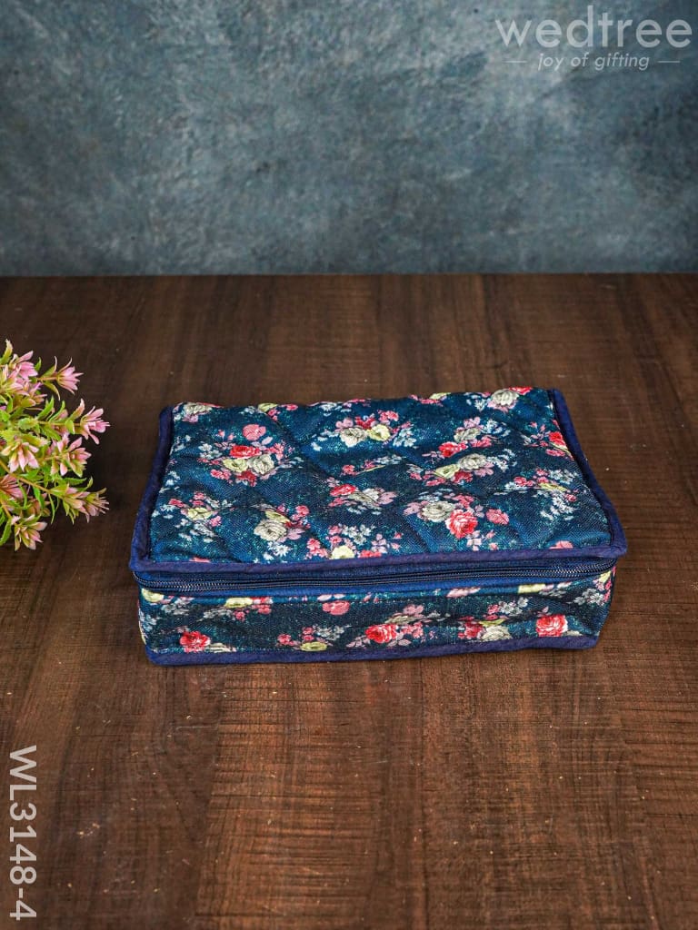 Floral Designed Jewel Pouch With Bangle Holder (10X7) - Wl3148 Navy Blue Organizers