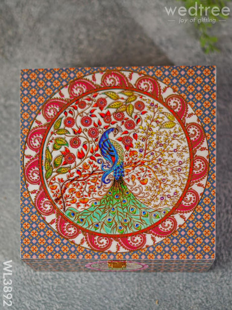 Floral Peacock Dry Fruit Box With 4 Partions - Wl3892