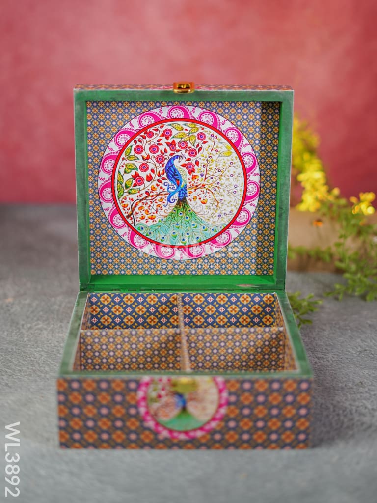 Floral Peacock Dry Fruit Box With 4 Partions - Wl3892