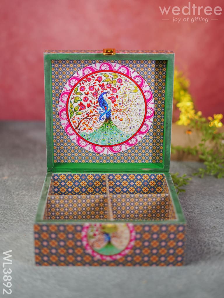 Floral Peacock Dry Fruit Box With 4 Partions - Wl3892