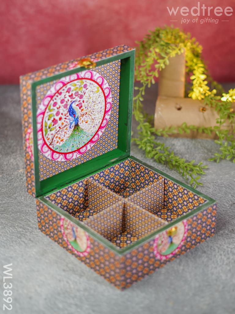 Floral Peacock Dry Fruit Box With 4 Partions - Wl3892