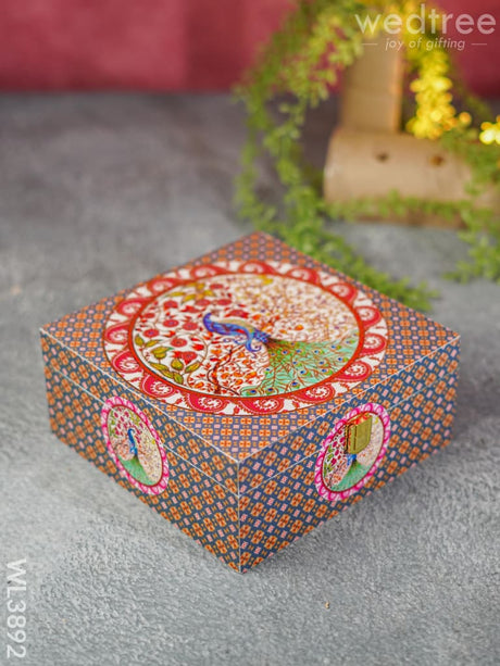 Floral Peacock Dry Fruit Box With 4 Partions - Wl3892