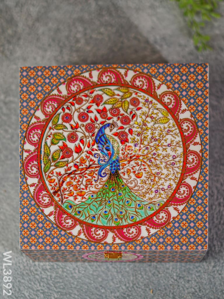 Floral Peacock Dry Fruit Box With 4 Partions - Wl3892