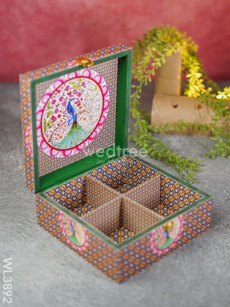 Floral Peacock Dry Fruit Box With 4 Partions - Wl3892