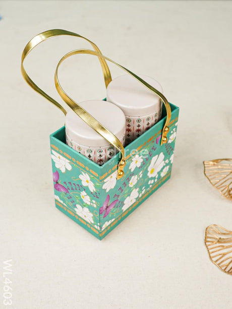 Floral Print Bag With Printed Tin Jars - Set Of 2 Wl4603 Dining Essentials