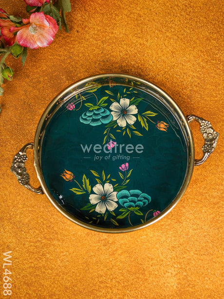 Floral Printed Brass Tray - 9 Inch Wl4688 Utility