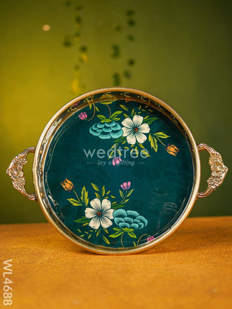 Floral Printed Brass Tray - 9 Inch Wl4688 Utility