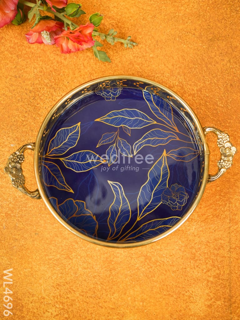 Floral Printed Brass Tray - 9 Inch Wl4696 Utility