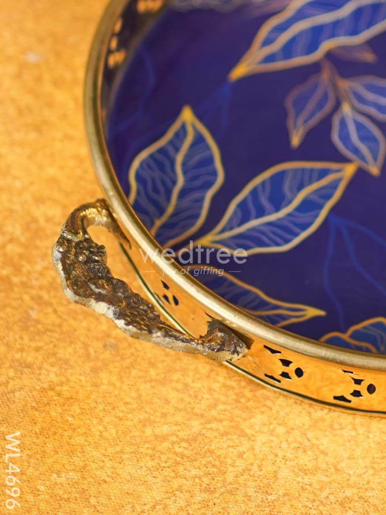 Floral Printed Brass Tray - 9 Inch Wl4696 Utility