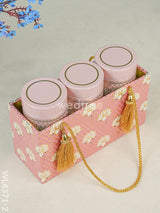 Floral Printed Tin Box With Handle - Set Of 3 Wl4371 Yellow Wooden Trays