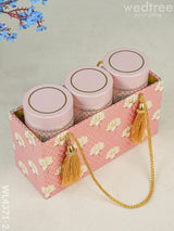 Floral Printed Tin Box With Handle - Set Of 3 Wl4371 Yellow Wooden Trays