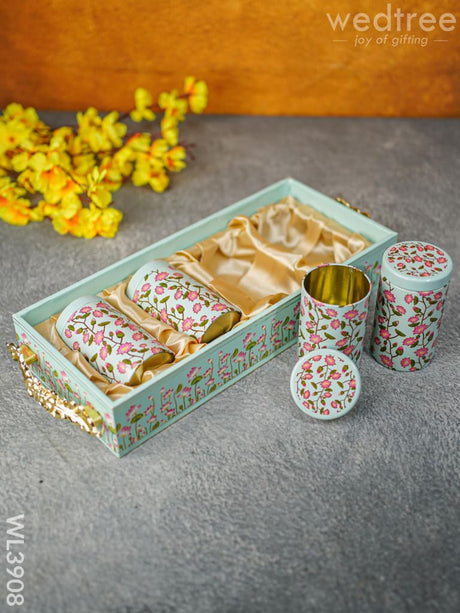 Floral Printed Tray With Jar Set - Wl3908 Wooden Trays