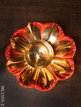 Flower Shaped Brass Diya With Floral Base - Wl1555