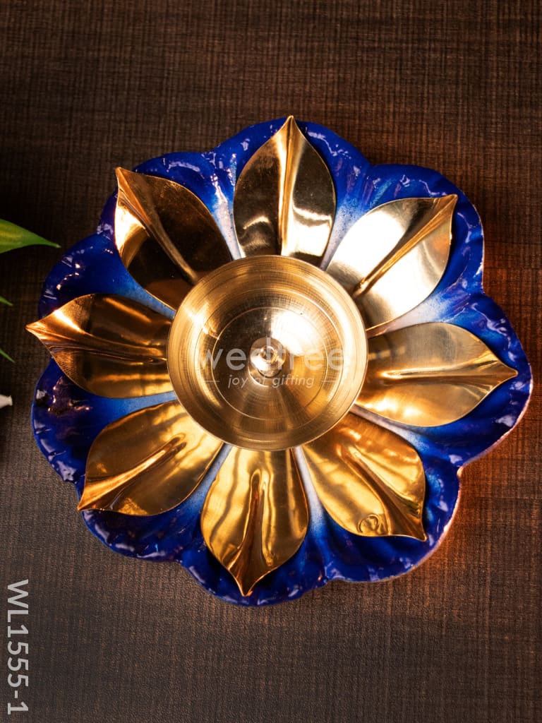 Flower Shaped Brass Diya With Floral Base - Wl1555