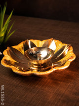 Flower Shaped Brass Diya With Floral Base - Wl1555 Yellow