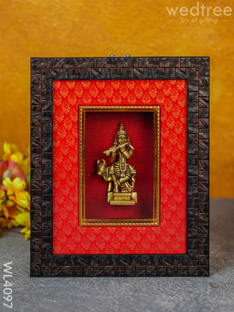 Frame: Brass Krishna With Cow - Wl4097 Wall Hanging Frames