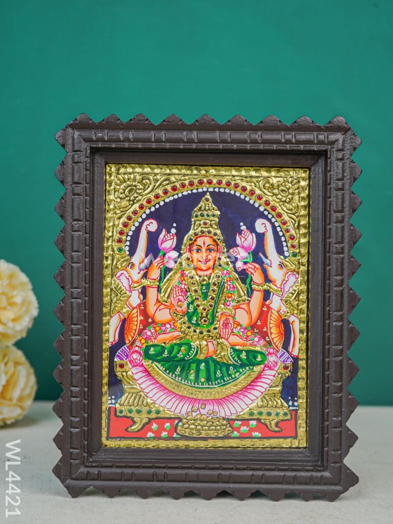 Gajalakshmi Photo Frame With Tanjore Art Work - Flat (Gold Foil) 8 X 6 Inch Wl4421 Painting