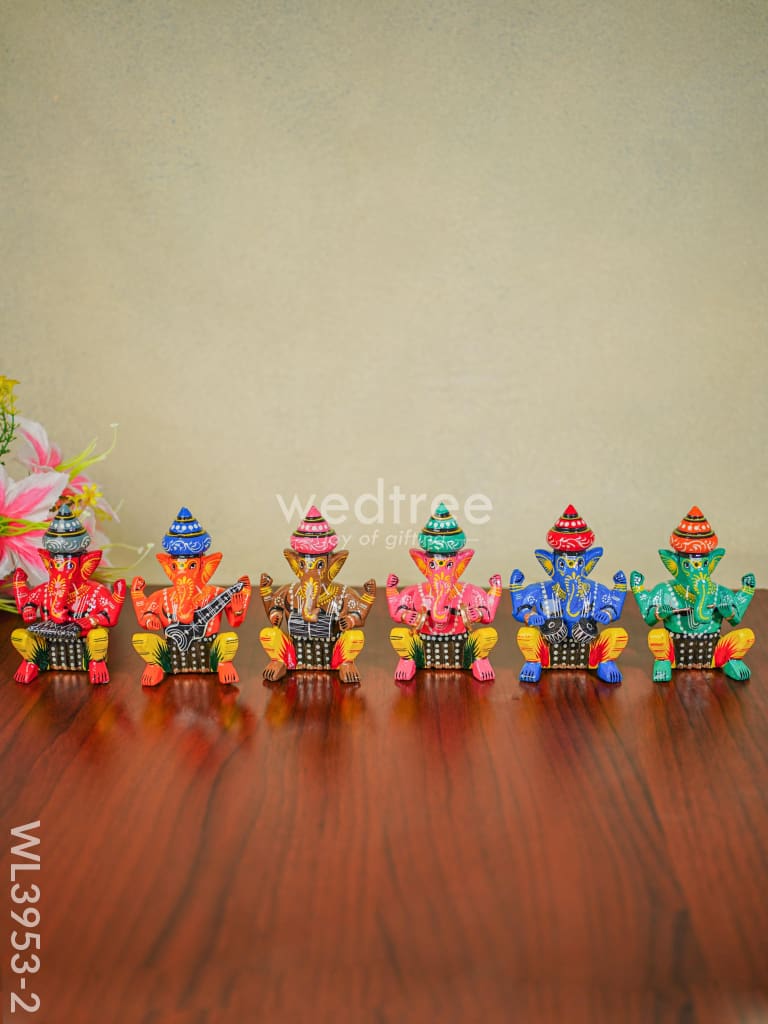 Ganesha Band Set - Wl3953 4 Inch Wooden Decor