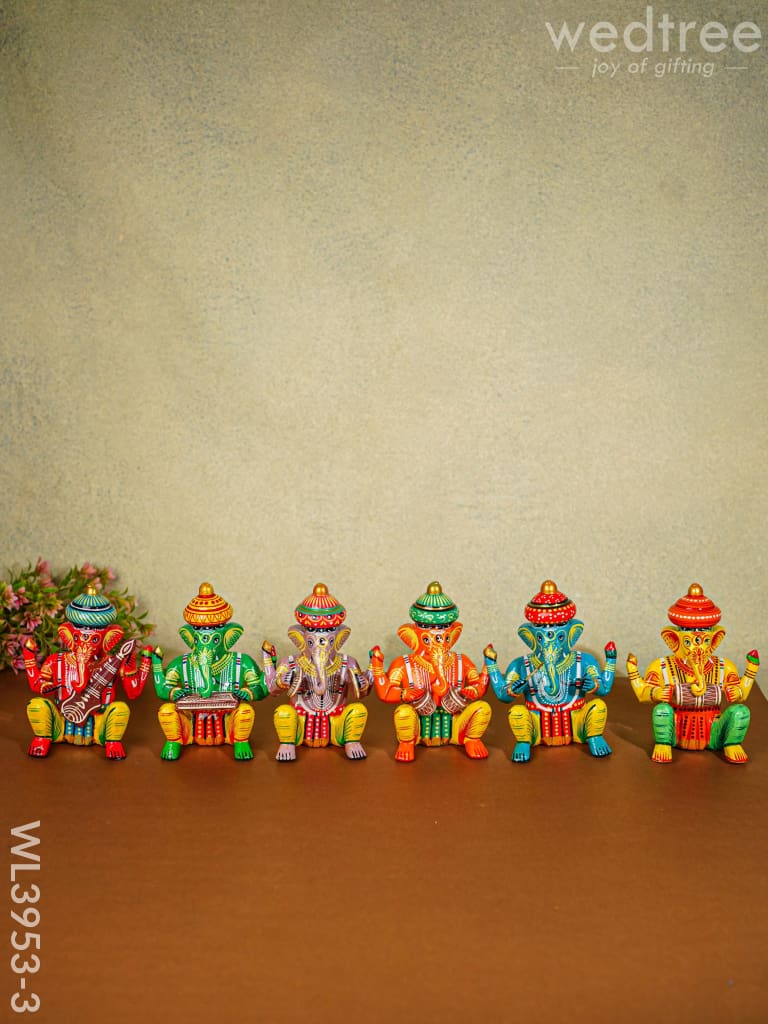 Ganesha Band Set - Wl3953 5 Inch Wooden Decor