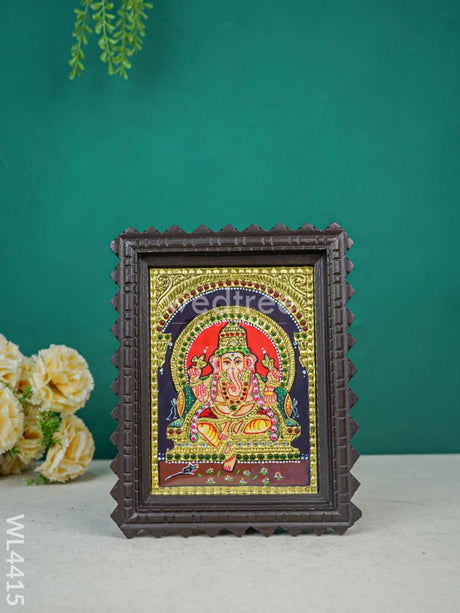 Ganesha Photo Frame With Tanjore Art Work - Flat (Gold Foil) 8 X 6 Inch Wl4415 Frames