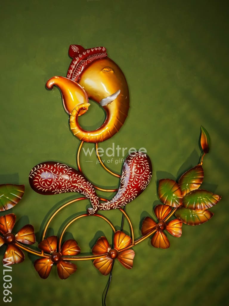 Ganesha With Big Flowers - Wl0363 Metal Decor Hanging