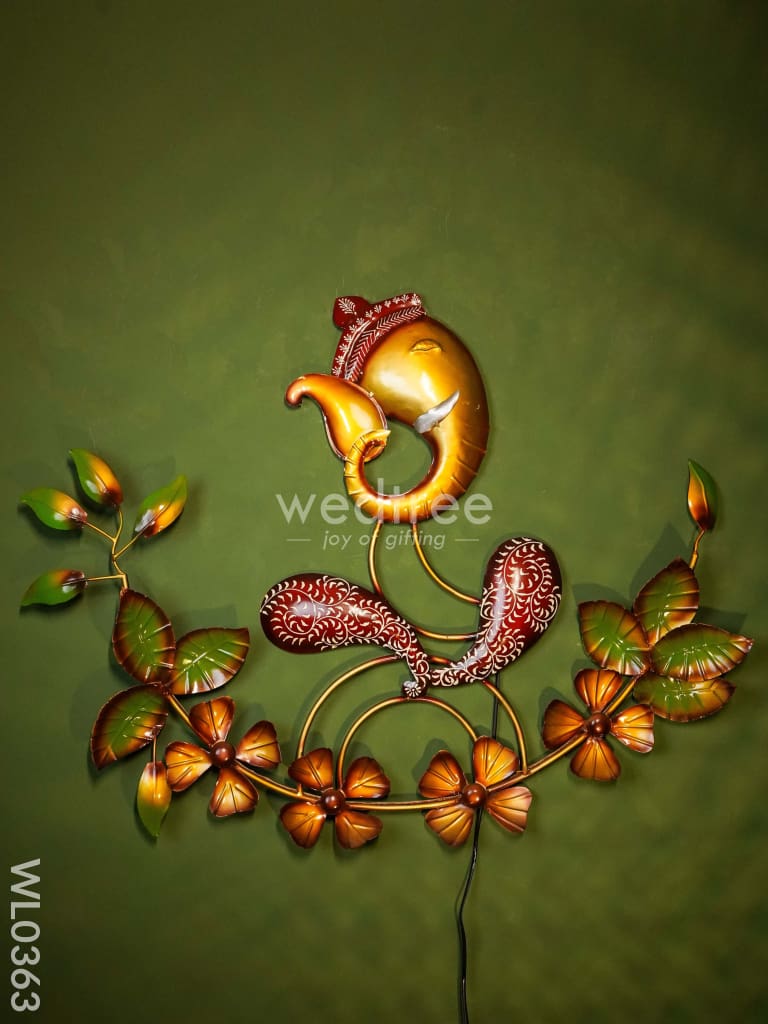 Ganesha With Big Flowers - Wl0363 Metal Decor Hanging