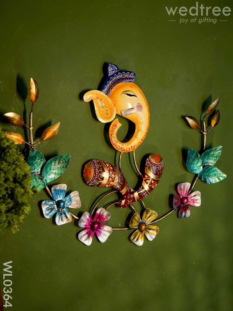 Ganesha With Small Flowers - Wl0364 Metal Decor Hanging